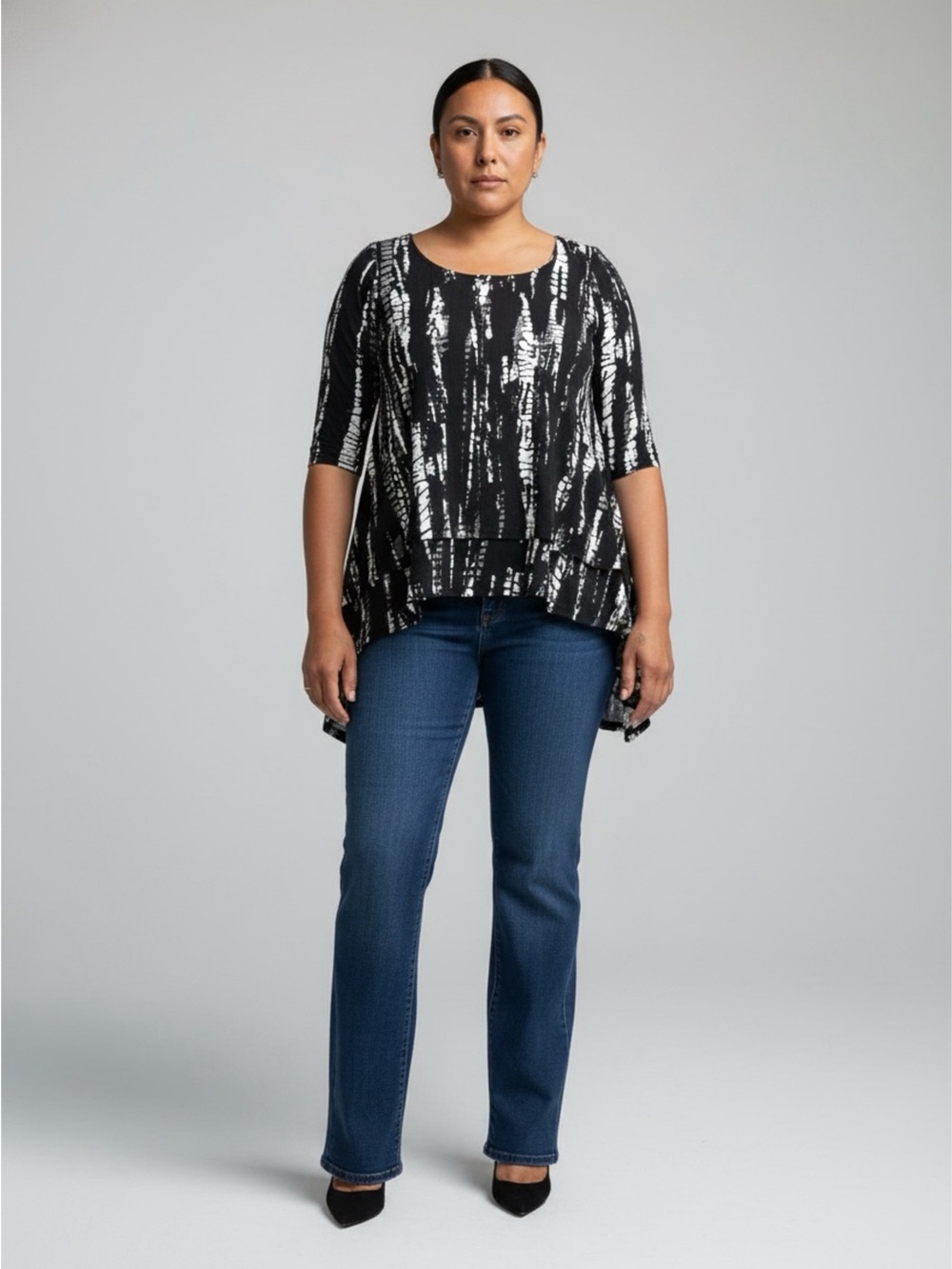 Black & White Abstract Print Draped Tunic Top